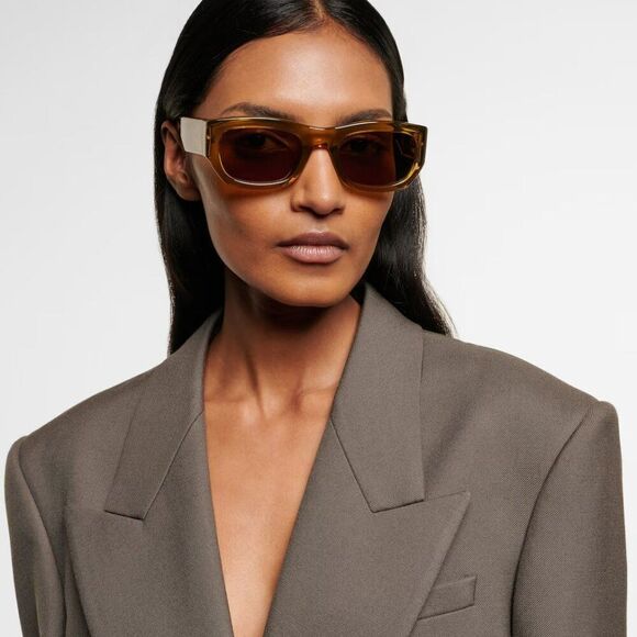 NEW Saint Laurent SL713 003 Transparent Brown Rectangle Unisex Sunglasses main image 8